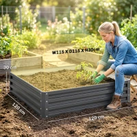 Outsunny Tuinbed, Plantenbak met Stalen Frame, Lichtgrijs, 120 x 120 x 30 cm(m-3)
