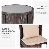 Outsunny Set Tavolino Sedie da Esterno e Giardino in Rattan Marrone e Beige(m-6)