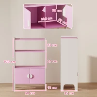 AIYAPLAY Boekenrek voor kinderen, 2 schappen, 2 kasten, vrijstaand, kantelbeveiliging, antislipvoetjes, MDF, Roze+Wit(m-3)