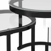 HOMCOM Nest of Tables with Steel Frame and Tempered Glass Tabletop, Modern Coffee Table Set of 2, Black(m-11)