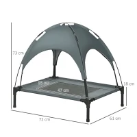 PawHut Outdoor Dog Bed with Removable Canopy, Portable Raised Dog Bed for Camping, Garden & Beach, Water-Resistant UV-Protection Mesh Pet Cot Sun Lounger, for Medium Pets, 76 x 61 x 73 cm, Grey(m-3)