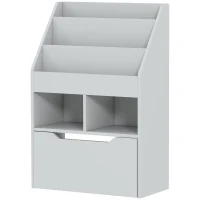 HOMCOM Kinderregal mit Schublade, Bücherregal mit Fächern, 60 x 29,9 x 90 cm, Grau(m-11)