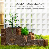 Outsunny Caixa de Plantio de Madeira de 3 Níveis com Malha Geotextil para Cultivos de Plantas Flores Exterior 93x93x35 cm Carbonizado(m-5)