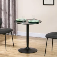 HOMCOM Mesa de Cozinha Redonda Mesa de Jantar Moderna para 2 Pessoas com Base de Aço e Almofadas Antiderrapantes Ø70x75 cm Preto(m-10)