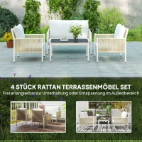 Outsunny Gartenmöbel Set aus Polyrattan Lounge-Set mit 2er Sofa Sessel Glastisch Kissen 4 Personen Braun+Grau(m-4)