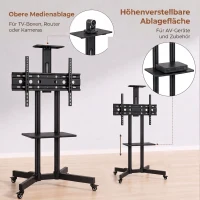 HOMCOM Mobiele tv-standaard op wielen voor 32-75 inch, kantelbaar en in hoogte verstelbaar, met vergrendelbare wielen, zwart(m-7)