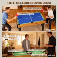 SPORTNOW Tavolo da Gioco 13 in 1 con Calciobalilla, Ping Pong, Air Hockey, Biliardo, Scacchi e Altri, Noce(m-7)