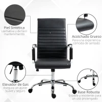 Vinsetto Silla de Escritorio Giratoria Silla de Oficina con Respaldo Alto Ruedas Giratorias Altura Ajustable Función Basculante y Reposabrazos Tapizado en Cuero Sintético Negro(m-7)
