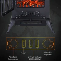HOMCOM Electric Stove Heater with Realistic Flame Effect, 2000W Portable Indoor Freestanding Electric Fireplace with Adjustable Thermostat, Black(m-5)