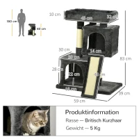 PawHut krabpaal met sisalpalen, kattenkrabpaal, kattenklimboom, kattenboom, donkergrijs, 59 x 39 x 83 cm kattenkrabpaal sisalpalen krabpaal donkergrijs | Aosom.nl(m-3)