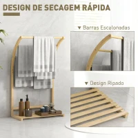 HOMCOM Toalheiro de Pé em Bambu com 3 Barras e Prateleira de Arrumação para Casa de Banho e Lavandaria 50x29x84 cm Natural(m-6)