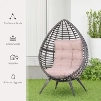 Outsunny Poltrona da Esterno in Rattan a Goccia Stile Boho con Cuscino, 101x89x156cm Grigio e Beige(m-6)