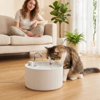 PawHut Ceramic Cat Water Fountain for Drinking, 2.2L Pet Water Fountain with Ultra-Quiet Pump, 4-Layer Filtration, Tap(m-2)
