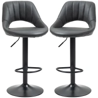 HOMCOM Bar Stools Set of 2, PU Leather Swivel Barstools with Backrest and Footrest for Kitchen, Counter, Breakfast Bar, Grey(m-12)