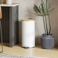 HOMCOM Cubo de Basura Cocina 30L con Pedal Tapa de Bambú de Cierre Suave y Cubo Extraíble para Dormitorio Oficina Salón Blanco(m-2)