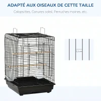 PawHut Cage à oiseaux en métal avec mangeoires perchoirs plateau amovible poignée dim. 40L x 40l x 59H cm noir(m-4)