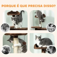 PawHut Arranhador para Gatos com Múltiplas Plataformas Cama 2 Cavernas Rede Escada Postes de Sisal 48x48x140 cm Marrom(m-8)