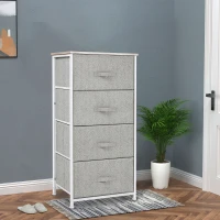 HOMCOM Cómoda con 4 Cajones de Tela, Cómoda para Dormitorio, Marco de Acero, Cajonera para Salón, Oficina, Vestidor, Gris(m-2)