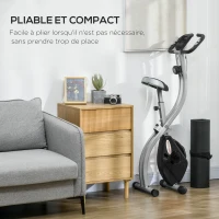 SPORTNOW Vélo d'appartement pliant, vélo de fitness, 8 niveaux de résistance magnétique, selle réglable, écran LCD, acier gris(m-8)