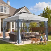 Outsunny 3 x 3(m) Patio Gazebo Canopy Garden Pavilion Tent Shelter with 2 Tier Roof and Mosquito Netting, Light Grey(m-10)