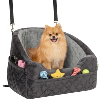 PawHut Dog Car Seat, Detachable Washable Dog Booster Seat with Thick Cushion, Seat Belt, Pockets for Small Under 10kg, Grey(m-14)
