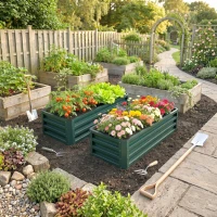 Outsunny Metalen verhoogde plantenbak 2-delig, open bodem, voor tuin en balkon, 110x50x30cm, groen(m-8)
