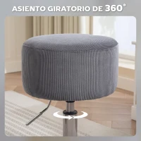HOMCOM Taburete de Cocina Regulable en Altura 52-66 cm Tapizado en Pana Giratorio en 360° Gris(m-5)