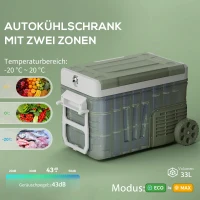 Outsunny 33 L campingkoelkast, reiskoelbox, draagbare auto-koelkast met 2 vakken en wielen, kunststof, groen(m-4)