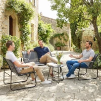 Outsunny Tuinmeubelset zitgroep voor 4 personen ademend tuinlounge met 2-zitsbank 2 stoelen touwdesign ronde tafel voetpads(m-9)
