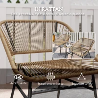 Outsunny Set da Giardino 3 Pezzi in Rattan PE e Acciaio con 2 Sedie con Cuscini e Tavolino Rotondo, Multicolore(m-4)