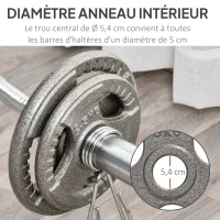 HOMCOM Disques de Poids 2,5/2,5/5/5 kg, Total 15 kg, en Acier, 4 Poids Musculation pour Barres Olympiques 50 mm, Acier, Noir(m-4)