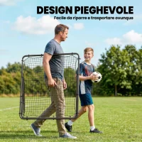 SPORTNOW Rete di Rimbalzo per Calcio con 5 Angoli Regolabili, Rete Multi-Sport per Allenamento, Nero(m-6)