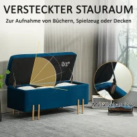 HOMCOM Gepolsterde bank met opbergruimte, metaal, rubberhout, schuim, 100 x 40 x 42 cm, donkerblauw(m-4)