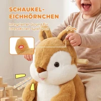 AIYAPLAY Schaukeltier im Eichhörnchen-Design Plüsch 58 cm mit Tiergeräuschen, Sicherheitsgurt und Stoppern 1–3 Jahre, Braun(m-4)