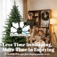 HOMCOM 7ft Artificial Christmas Tree Full Hinged Xmas Tree Solid Pine Wood Stand, Green(m-6)