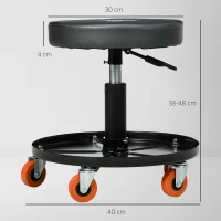 HOMCOM Rolling Mechanical Stool, Pneumatic Adjustable Workshop Stool with Tool Tray, Wheels - Black(m-3)