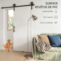 HOMCOM Porta Scorrevole in Stile Country con Binario e Maniglia in Legno e Acciaio, 106.6x213.4 cm, Bianco e Nero(m-4)