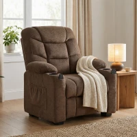 HOMCOM Electric Massage Recliner Armchair with Vibration, Heat, Whisper-Quiet Motor, Memory Function, Fleece Power Reclining Chair with Spring Pack, USB Port, Footrest, Side Pocket, Brown(m-11)