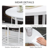 Outsunny Beistelltisch, 2er Set, Garten Couchtisch, Gartentisch, Kaffeetisch mit erhöhten Kanten, Wohnzimmer, Metall Weiß, Ø70 x 50 cm(m-5)