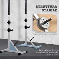 HOMCOM Set 2 Supporti Bilanciere in Acciaio con 3 Ganci, Altezza Regolabile e Portata 200kg, Argento e Nero(m-4)
