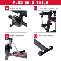 HOMCOM Banc de musculation pliable inclinable réglable sangles élastiques support haltères inclus acier noir rouge + Ensemble d'haltères Courtes Total 20 Kg acier HDPE noir(m-7)