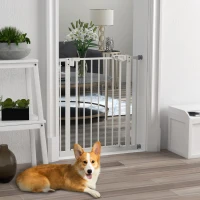 PawHut Huisdieren Veiligheidshekje, Afscheiding, Beschermhek voor Huisdieren, Metaal, Kunststof, 74-80 cm, Wit(m-2)