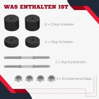 HOMCOM Kurzhantel Set 30KG Hantelset mit Hantelscheiben für Zuhause Büro Fitnessstudio Stahl Kunstleder Schwarz Krafttraining(m-6)