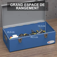 DURHAND Caisse boite à outils en métal transportable avec 3 poignées, 2 loquets, dim. 50L x 26l x 18,5H cm, bleu(m-5)