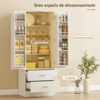 HOMCOM Alacena de Cocina con 2 Puertas, 8 Estantes en la Puerta 2 Cajones Estantes Ajustables 60x40x159 cm Blanco(m-4)