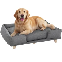 PawHut Hundesofa, Haustiersofa, Haustierbett, abnehmbares u. waschbares Polster, Natur+ Dunkelgrau(m-12)