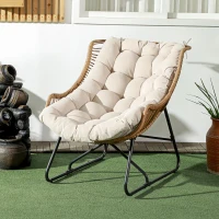 Outsunny Garten Lounge, Rattanoptik, Outdoor Sessel, mit Auflage, Metallrahmen, 75x101x90 cm, Natur/Khaki/Schwarz(m-10)