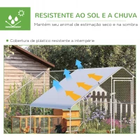 PawHut Galinheiro de Exterior Grande 3x4x2m Gaiola para 8-12 Galinhas de Aço Galvanizado com Teto de PE e Fechadura para Coelhos Prata(m-4)