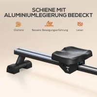 SPORTNOW Wasserrudergerät, klappbar, 6 Widerstände, Display, Handyhalterung, bis 120kg, Metallgestell, Schwarz(m-8)