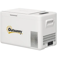 Outsunny 22 Liter Campingkoelkast, Autokoelkast, Koelbox met LED-Licht, AC- en DC-Adapter, Stille Werking, Crèmewit(m-1)
